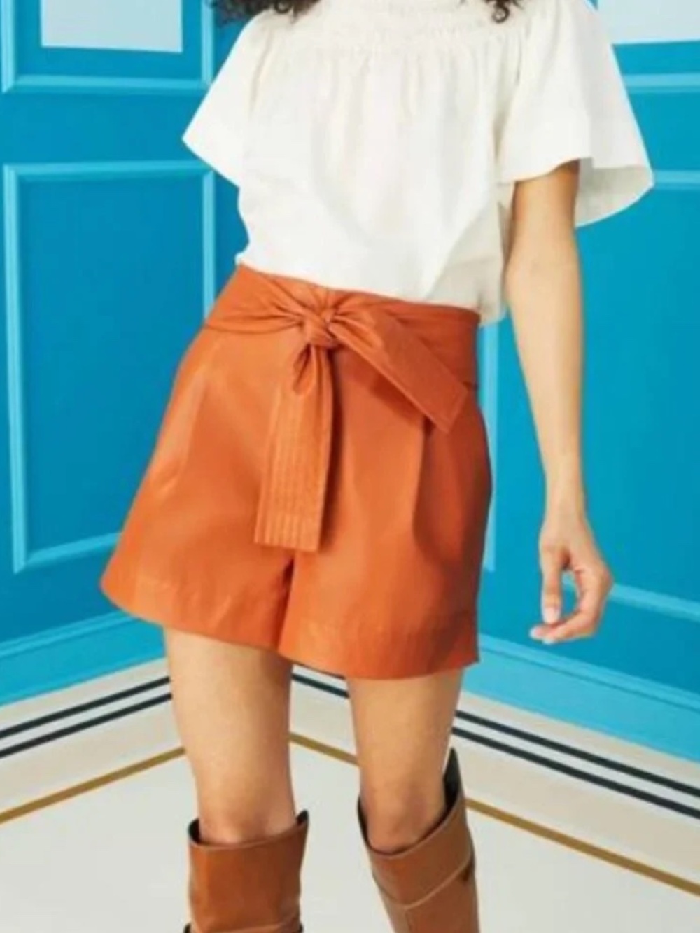 NWT Marie Oliver Pixie High Rise Sienna Brown Vegan Leather Shorts Size 4